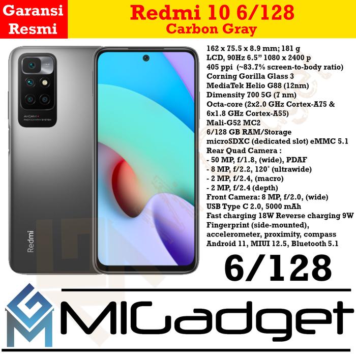 Gambar Xiaomi Redmi 10 2022 6/128 Garansi Resmi 50MP Camera - Carbon Gray dari Mi Gadget Shop undefined Tokopedia