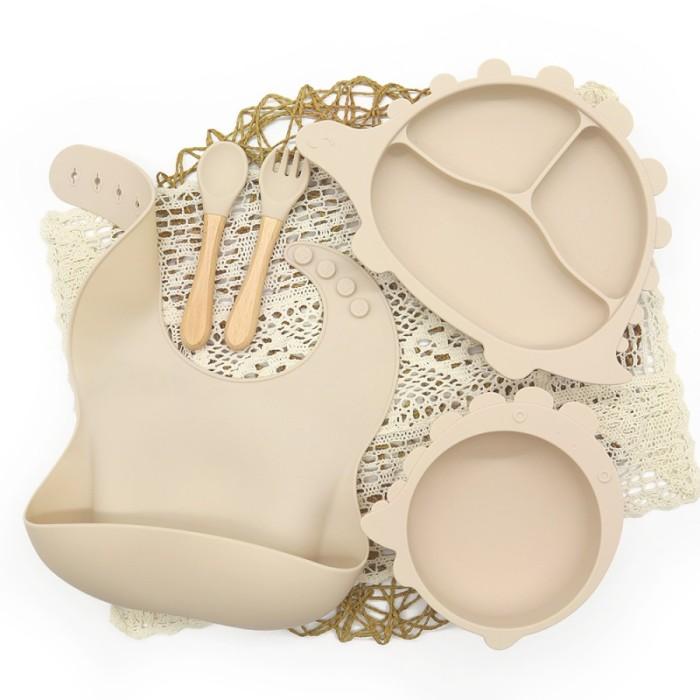Gambar Set Peralatan Makan Bayi Feeding Set Silikon Tempat Makan Dinosaurus - BEIGE, BIB dari Kemenangan Babyshop undefined Tokopedia