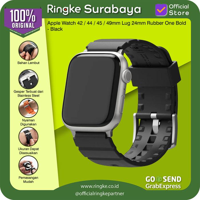 Gambar Watch Strap Ringke Compatible For Tali Jam Apple Watch Rubber Strap 42 / 44 / 45 / 49mm Lug 24mm - Black dari Ringke Surabaya undefined Tokopedia