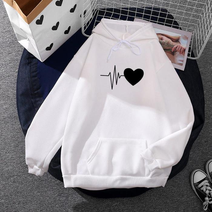 Gambar Heart Love Sweater Hoodie Wanita Pria L - XXL Hodie Jumper Unisex - Putih, XXL dari F2.Sweater undefined 4 Tokopedia