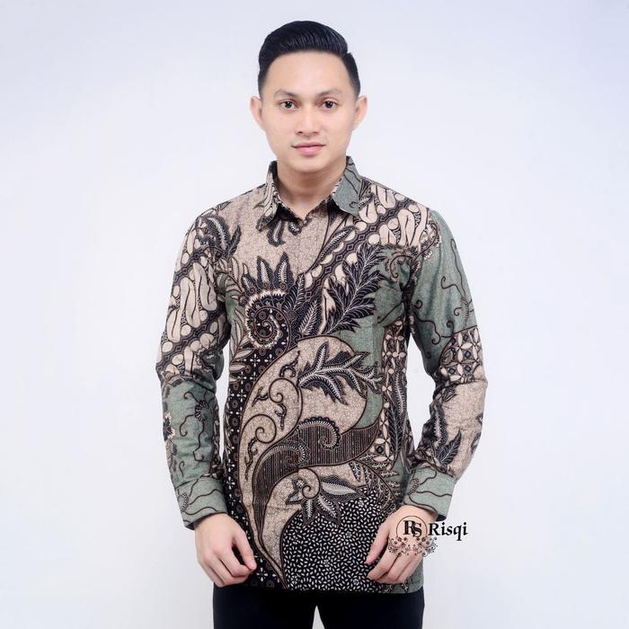 Gambar Kemeja Batik Pria Lengan Panjang Motif Kate Sage Kerja - Hijau, M dari Toko Batik Ferry undefined Tokopedia