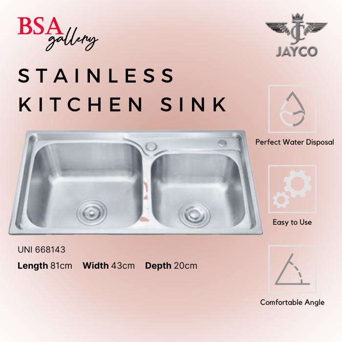 Jual KITCHEN SINK STAINLESS JAYCO 81X43 BAK CUCI PIRING DOUBLE BOWL