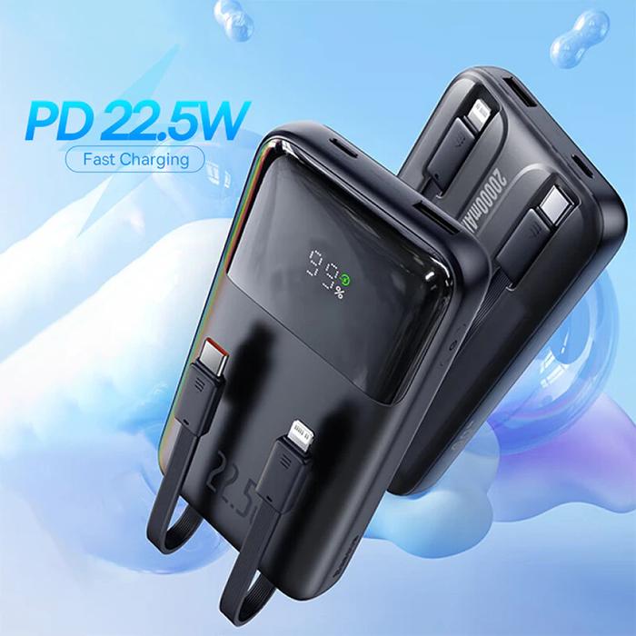 Gambar BASEUS 22.5W POWER BANK FAST CHARGING BUILT IN CABLE IPHONE TYPE C - Hitam 20000mAh dari D&D-oLshop undefined Tokopedia