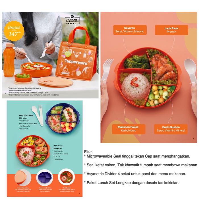 Gambar Tempat makan 4 sekat Lunch Set Tupperware Fit To Go - Orange dari Tokoantum undefined Tokopedia