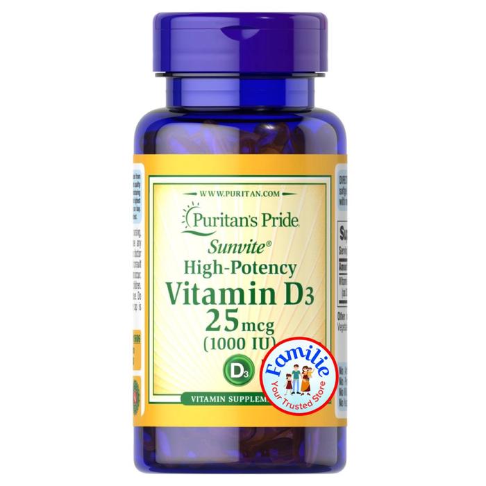 Gambar Puritan Pride Vitamin D3 - 1000 / 2000 / 5000 / 10000 iu - Isi 100/200 - 1000 iu (D3), Isi: 100 dari Familie. undefined Tokopedia