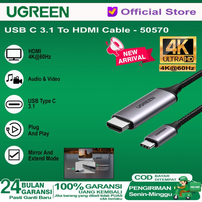 Gambar UGREEN USB C Thunderbolt 3 To HDMI Male / Female 2.0 4K 60Hz Adapter - HDMI MALE dari KINGBAG OFFICIAL STORE undefined Tokopedia
