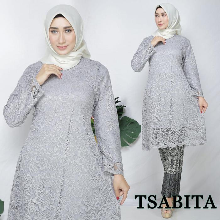 Gambar Setelan Kebaya Tunik Brukat / Long Cape Brokat Aneka Warna - SET GREY, UKURAN M dari Niaga Belanja Online undefined Tokopedia