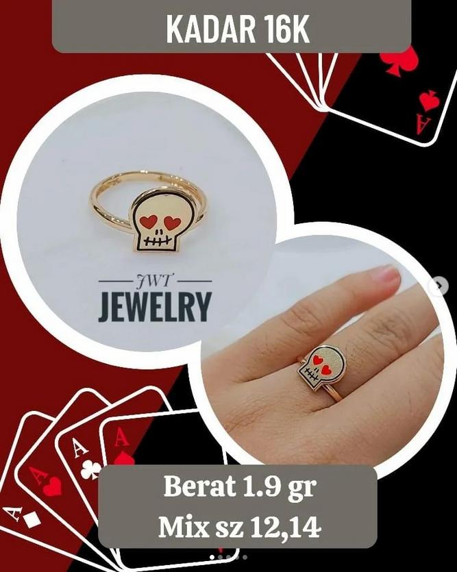 Gambar CINCIN EMAS FASHION HARLEY QUINN HATI TENGKORAK SKULL LOVE MARVEL UNIK - SKULL SIZE 12 dari JWT jewellery undefined Tokopedia