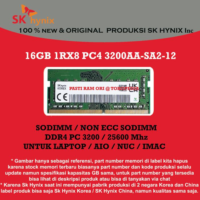 Hynix 4 Go DDR4 PC4-25600 3200 MHz DIMM Non ECC RAM 288 Broche
