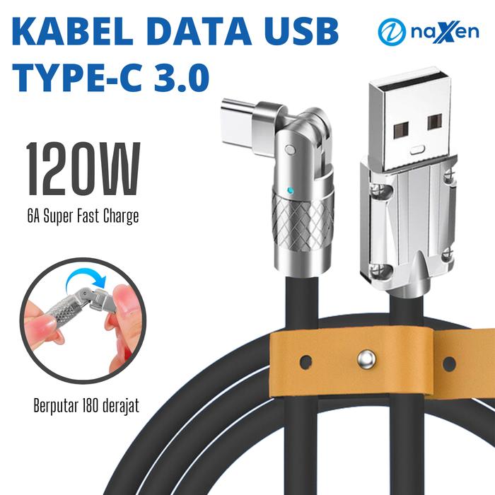 Gambar Kabel Data Type-C 3.0 Silikon 120W 6A Naxen Fast Charging Model Putar - Black dari Unitech Shop_NEW undefined Tokopedia