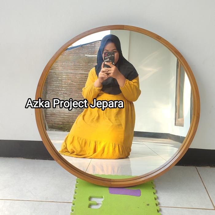 Gambar Cermin bulat kayu jati,Cermin bulat 80cm - Natural, 40 dari AZKA PROJECT JEPARA undefined Tokopedia