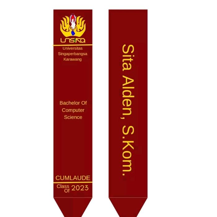 Gambar selempang wisuda Leher Dua Sisi kiri kanan 1 Hari Jadi - logo berwarna, hitam silver dari PT. Sahabat tailor undefined Tokopedia