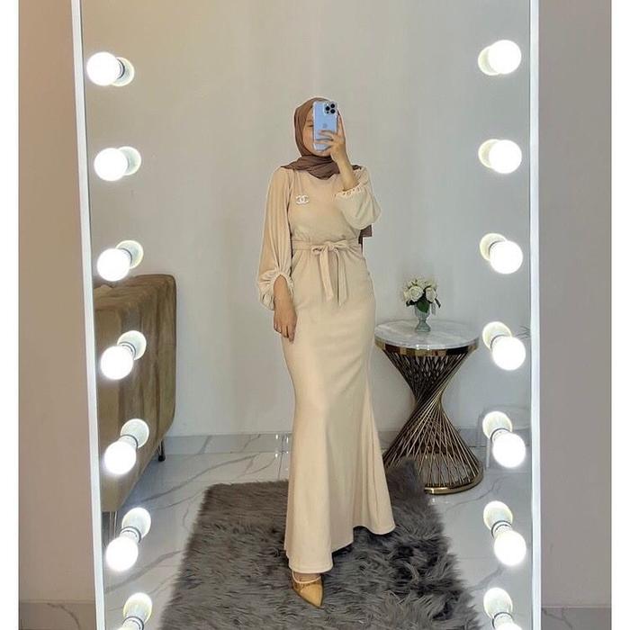 Gambar AZURA DRESS RIB KNIT Dress Kondangan Gamis Wanita Gaun Pesta Wanita - SOFTYELLOW, XL dari Pusat Grosir Baju Muslim undefined Tokopedia