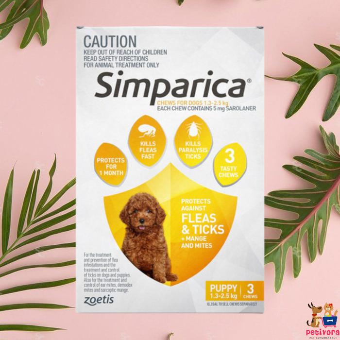 Gambar SIMPARICA Obat Kutu/Demodex/Scabies Anjing Dog Flea Tick Chews per Tab - XXS 1,3-2,5KG dari PETIVORA undefined Tokopedia