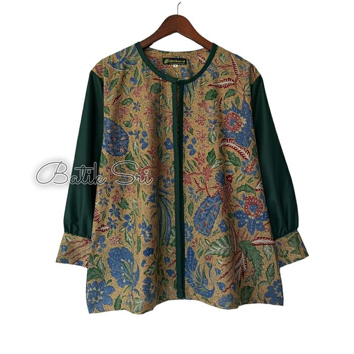Gambar Chelia blouse batik kombinasi - lengan hijau, M dari Batiksri undefined 2 Tokopedia