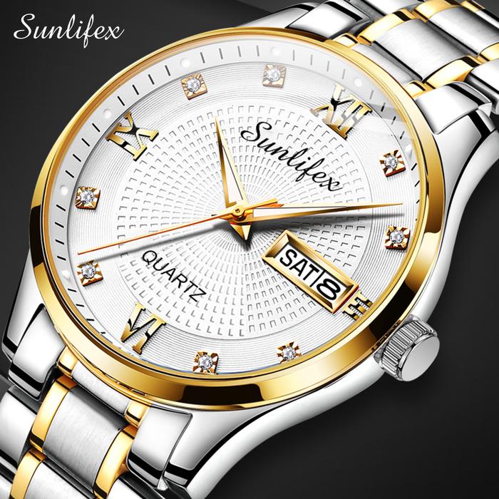 Gambar Sunlifex Jam Tangan Pria Original Kuarsa Tali Stainless Steel Calendar - Kuning dari Rebirth Jam Tangan undefined Tokopedia
