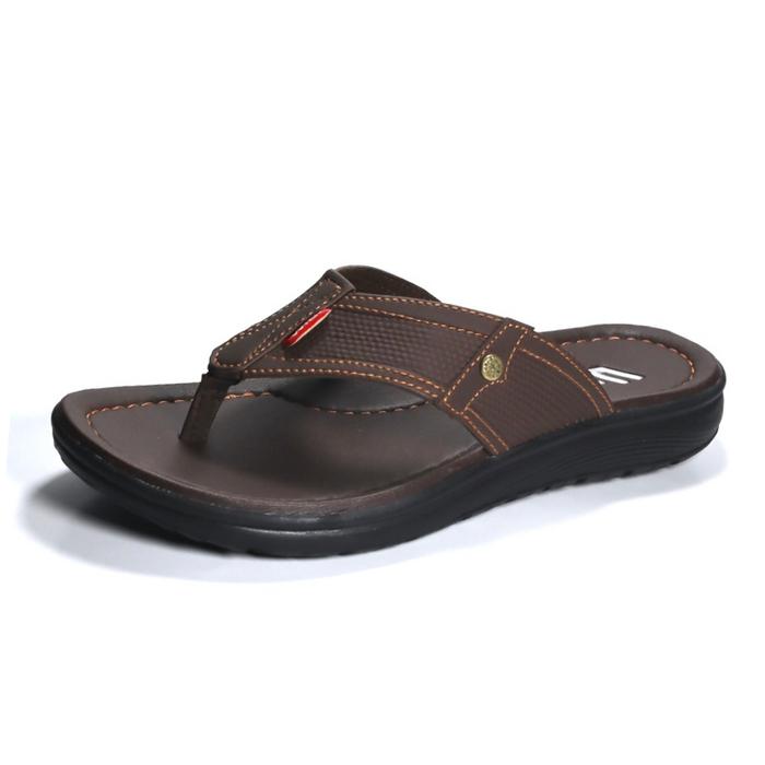 Gambar Sandal Jepit Pria Kulit Premium WIBI S05-01 Original Kasual Coklat tua - Coklat tua, 39 dari WIBI OFFICIAL undefined Tokopedia