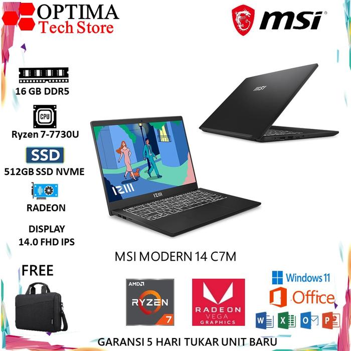 Gambar Msi Modern 14 AMD RYZEN 7-7730U RAM 16GB 512GBSSD W11+OHS 14.0FHD IPS - Unit Only, 8/512GB dari Optima Tech undefined Tokopedia