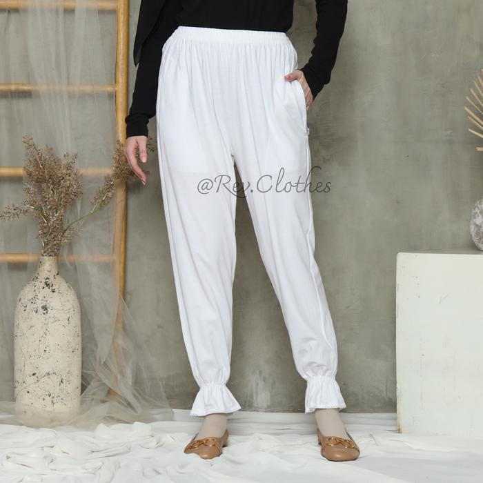 Gambar Celana Muslim Serut Wanita Celana Haji dan Umrah Panjang Bawahan Katun Remaja & Dewasa - Putih, M dari Rev muslim store undefined Tokopedia