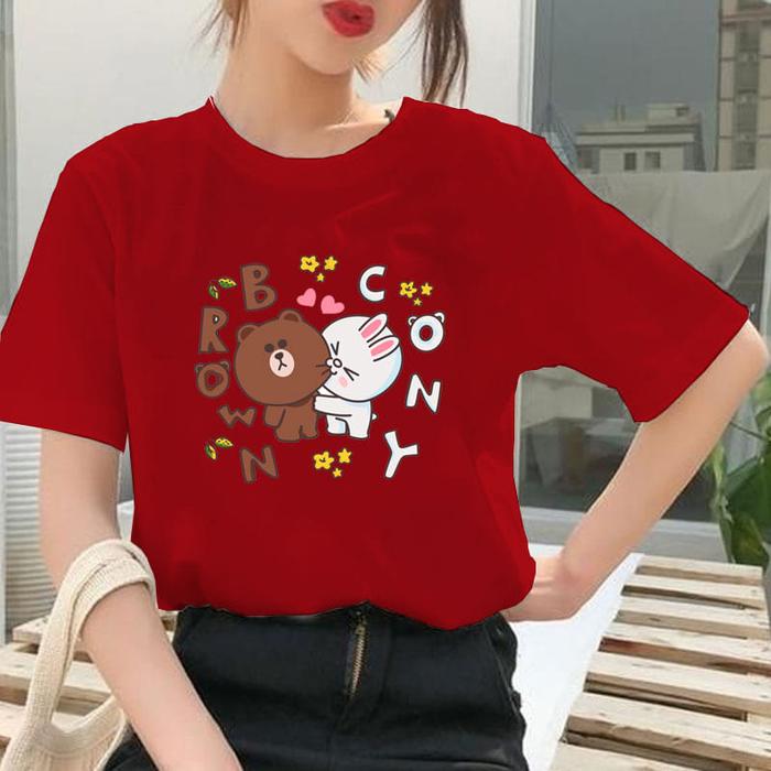 Gambar Baju Kaos Uniqlo Lucu Wanita Remaja Oversize Atasan Lengan Pendek - Merah, S dari Onestop Fashion_NEW undefined Tokopedia