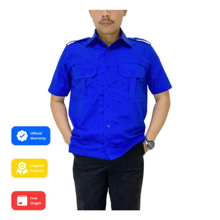 Gambar Baju PDH Kemeja PDL Lapangan Lengan Pendek Pakaian Pria Seragam Coklat Khaki - Biru, XL dari Eliter Workwear undefined Tokopedia