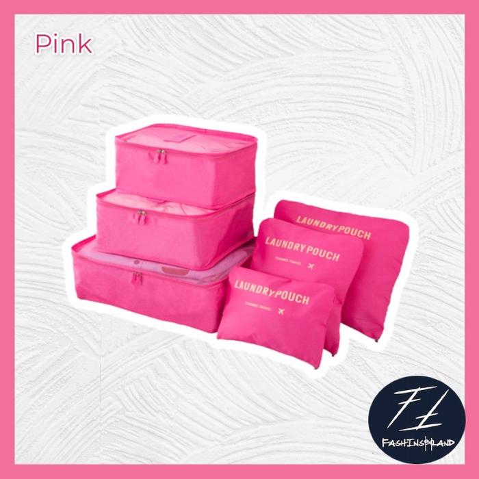 Gambar Tas Travel Organizer Loundry Pouch Storage Koper Bag 6 in 1 Isi 6 - Pink Fanta dari FashInsBrand undefined Tokopedia