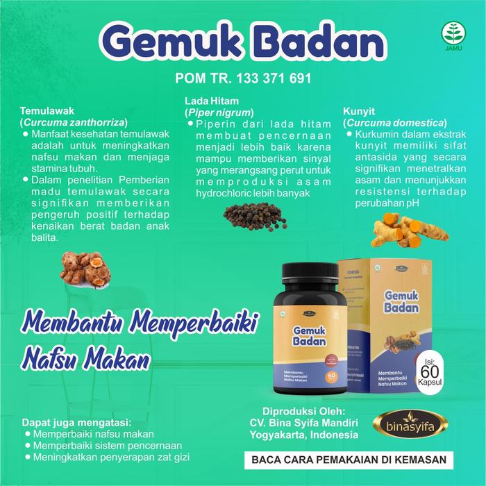 Gambar Obat Penggemuk Badan Penambah Nafsu Makan Herbal Alami Aman Bpom Ori - Kapsul dari Vaniaga Shop Kota Tangerang Selatan Tokopedia