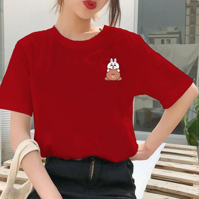 Gambar Baju Kaos Uniqlo Santai Lucu Korea Oversize Jumbo Lengan Pendek Wanita - Merah, S dari Onestop Fashion_NEW undefined Tokopedia