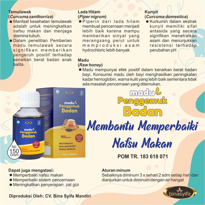 Gambar Obat Penggemuk Badan Penambah Nafsu Makan Herbal Alami Aman Bpom Ori - Madu dari Vaniaga Shop undefined Tokopedia