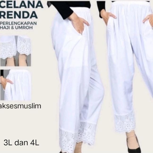 Gambar Celana Katun Renda Dalaman Gamis Wanita Jumbo/Perlengkapan Haji Umrah - Putih, 4L dari aksesmuslim undefined Tokopedia