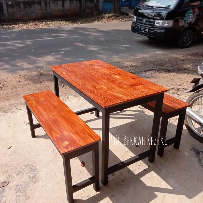 Gambar 1 set meja makan cafe atau resto, 1 meja 2 bangku Kayu jati belanda Furniture dari UD. Berkah Rezeki undefined Tokopedia