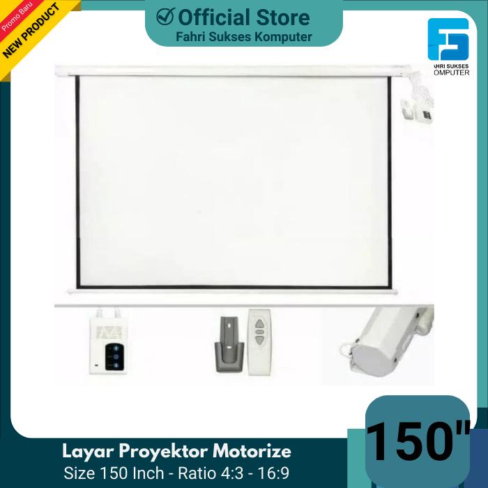 Gambar Screen Projector Motorized 150" - Layar Proyektor Remot 150" 4:3-16:9 - Rasio 4:3 dari Fahri Sukses Komputer undefined Tokopedia