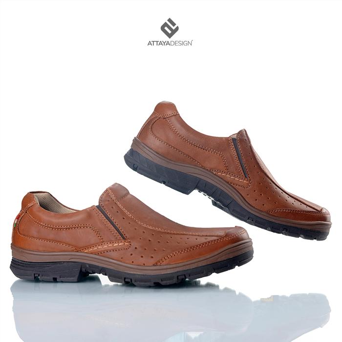 Gambar Sepatu Slip On Pria Attaya Design Kulit Asli Pendek Tanpa Tali 027 Shoes Flat Hitam Coklat TP - Cokelat, 41 dari ATTAYA DESIGN Kab. Malang Tokopedia