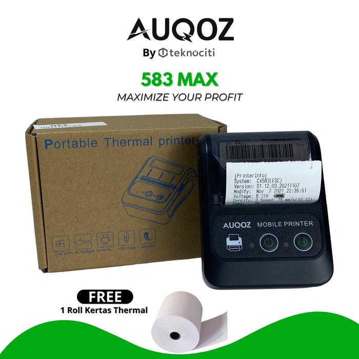 Gambar AUQOZ Thermal Printer 583 Max 2 Bluetooth - Thermal Printer Termal POS Kasir POSTEL Printer Bluetooth Mini Kasir Android - 583 Max dari AUQOZ Shop undefined Tokopedia