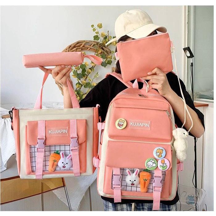 Gambar tas sekolah anak perempuan 4in 1 tas ransel anak SD SMP SMA tas ransel - Pink dari Willbebetter23 undefined Tokopedia