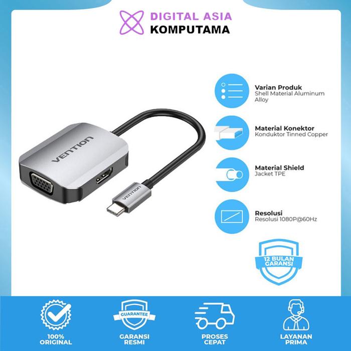 Gambar Vention USB Type C to HDMI VGA Adapter Converter - TDI dari Digital Asia Komputama undefined Tokopedia