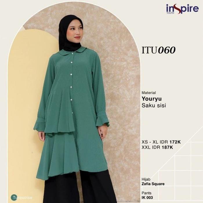 Gambar Tunik muslim Inspire ITU 060 baju atasan wanita longblus - Turquoise, S/M dari Alnika Shop undefined Tokopedia
