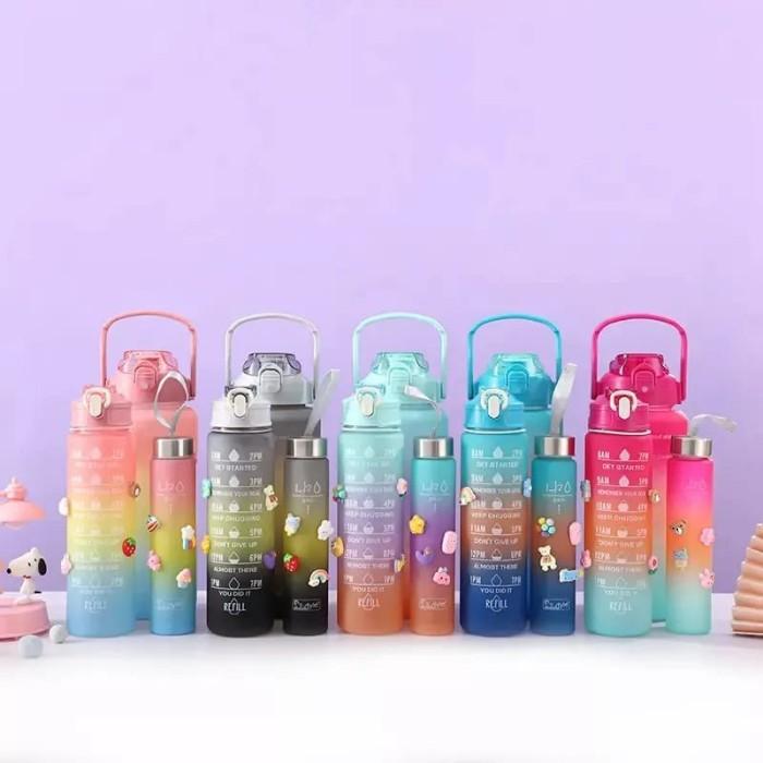 Gambar BOTOL BERANAK 3IN1 BOTOL DOFF FREE SEDOTAN /BOTOL MINUM GRADASI VIRAL - Hitam dari Kazummi House undefined Tokopedia