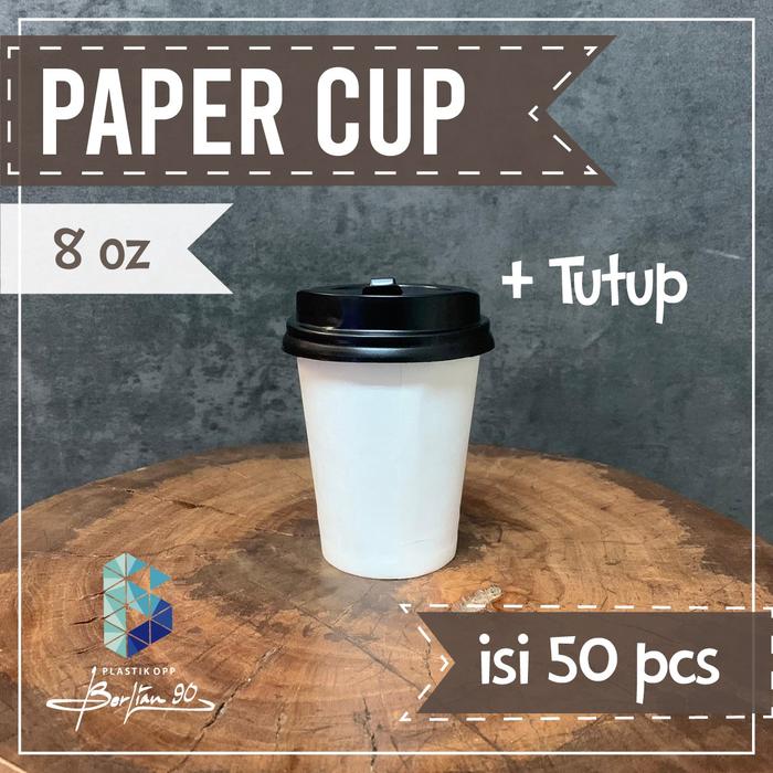 Gambar Paper Cup Minuman 8 Oz+tutup /Gelas Kertas Kopi / Paper Cup Hot n Cold - Polos + Tutup dari kotakkemasanbandung undefined Tokopedia