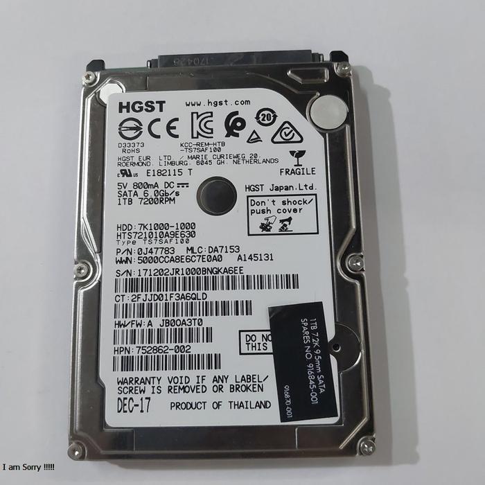 Jual hdd hardisk 1tb 7200rpm laptop hgst sata Kota