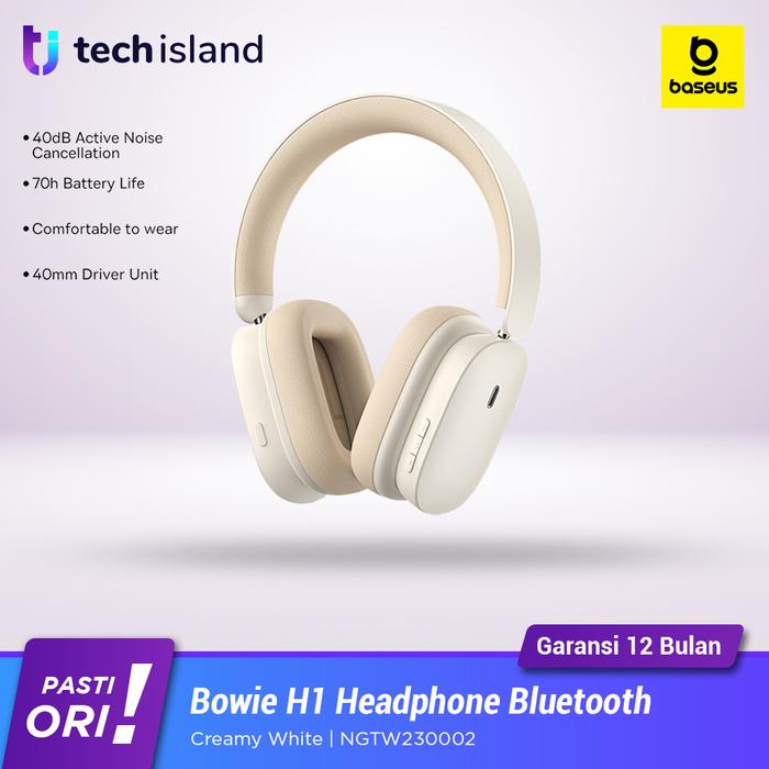 Gambar Baseus Bowie H1 Headphone ANC ENC Bluetooth 70H Battery Life BT 5.2 - Creamy White dari Tech Island undefined Tokopedia