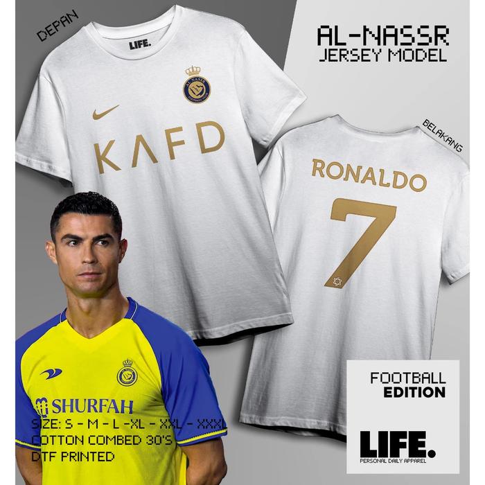 Gambar Kaos Al-Nassr KAFD Ronaldo CR7 Baju Katun Bola Liga Arab Saudi Fans - White CR7, XXL dari Sport Collection JKT undefined Tokopedia