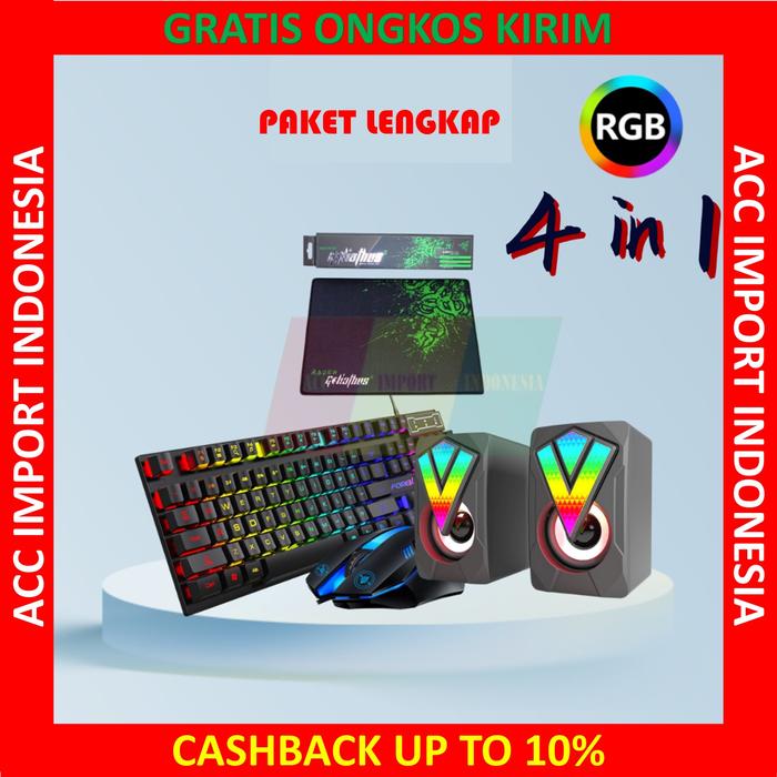 Gambar Paket Keyboard Mouse Speaker Mousepad Gaming PC Laptop LED RGB Wired - Putih dari ACC Import Indonesia undefined Tokopedia