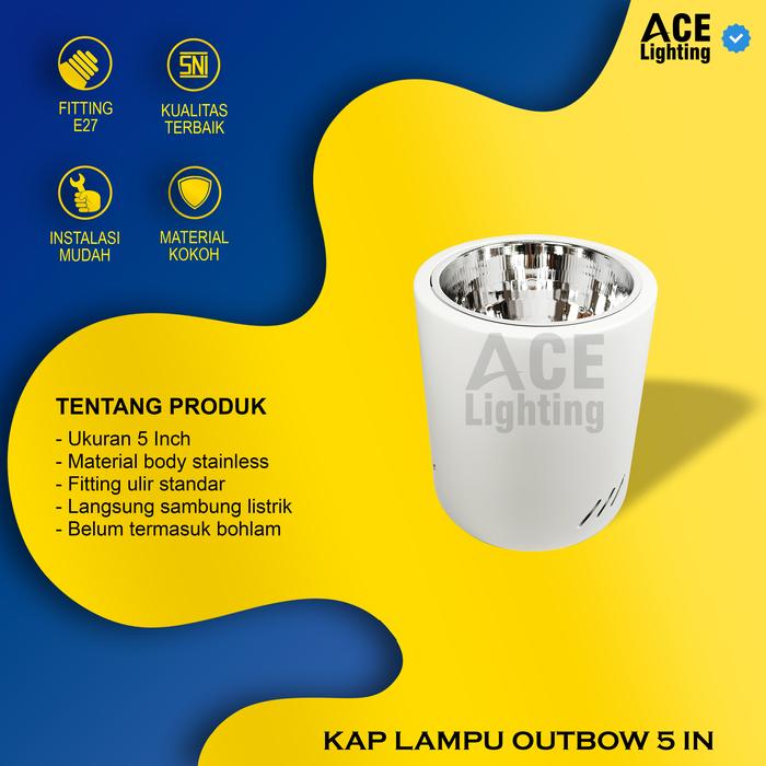 Gambar Kap lampu plafon stainless outbow rumah lampu downlight 5 inch Bulat - Putih dari ACE LIGHTING undefined Tokopedia