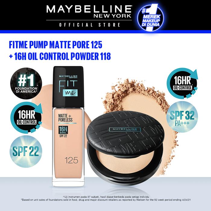 Gambar Maybelline FIT ME Pump Matte Pore Foundation + 16H Oil Control Powder - Kuning Langsat2 dari Maybelline Official Shop undefined Tokopedia