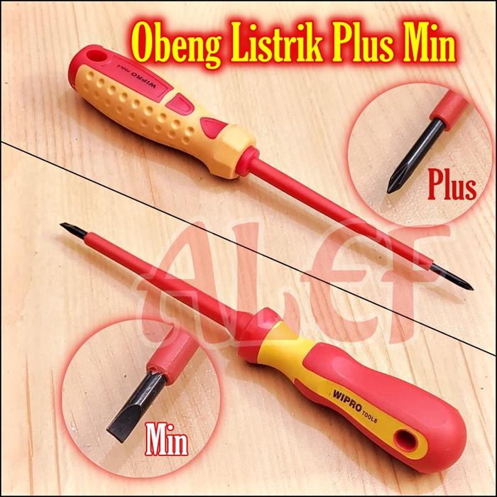 Gambar obeng listrik 1000V plus min 3 4 x 100 mm 10 cm wipro - Plus dari Alef undefined Tokopedia