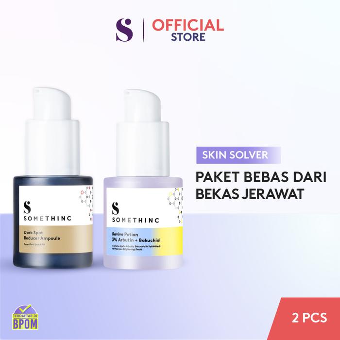 Gambar SOMETHINC [2 PCS] SKIN SOLVER Bebas dari Bekas Jerawat Kit - (Dark Spot Ampoule & Revive Potion 3% Arbutin) dari Somethinc undefined Tokopedia
