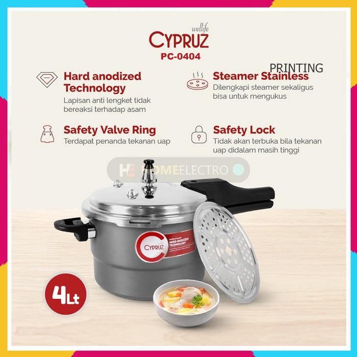 Gambar Cypruz PC-0404 Panci Presto 4 L Pressure Cooker Multifungsi 20 Cm dari Home Electro undefined Tokopedia