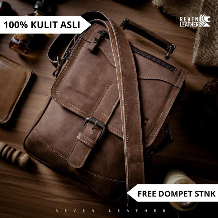 Gambar Tas Pria Sling Stainer Bag Selempang Kulit Asli Slempang Waterproof - Cokelat dari Elegant Leather Goods undefined Tokopedia