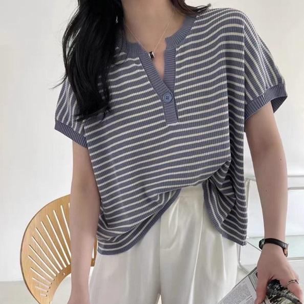 Gambar FASHIONABLE Baju Blouse atasan wanita Knit Bangkok Brand import 1207 - blue dari Gaya Cantik1 undefined Tokopedia